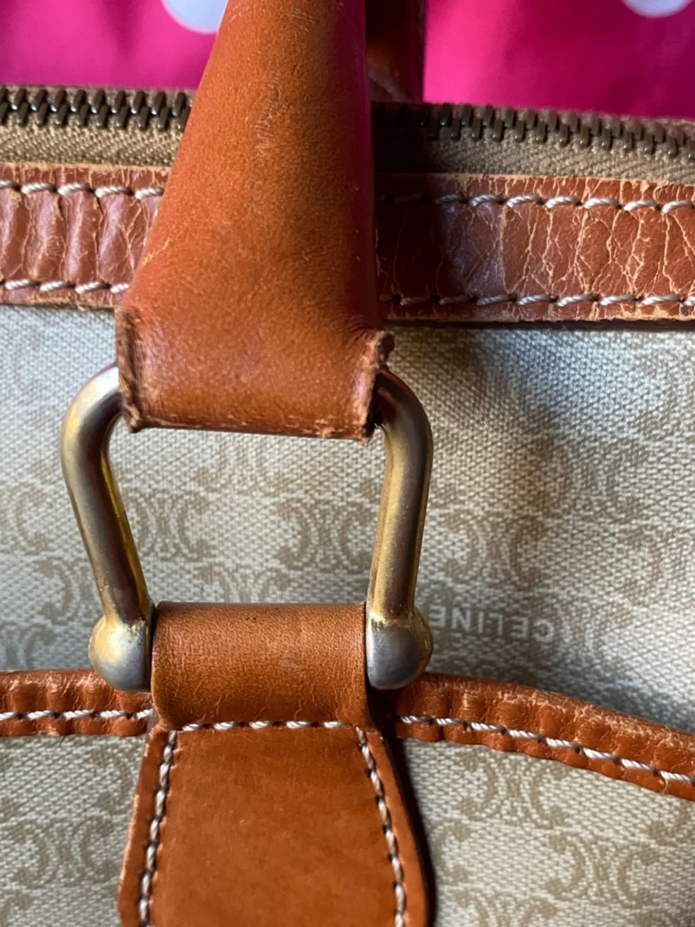 Celine Beige Monogram Satchel with Tan Trim - Picture 4 of 16